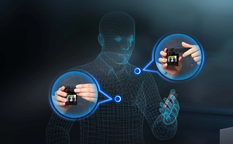 GC550 – Un confort de port optimal GC550 peut être porté sur l’épaulette ou la poche frontale grâce à différents accessoires de fixation